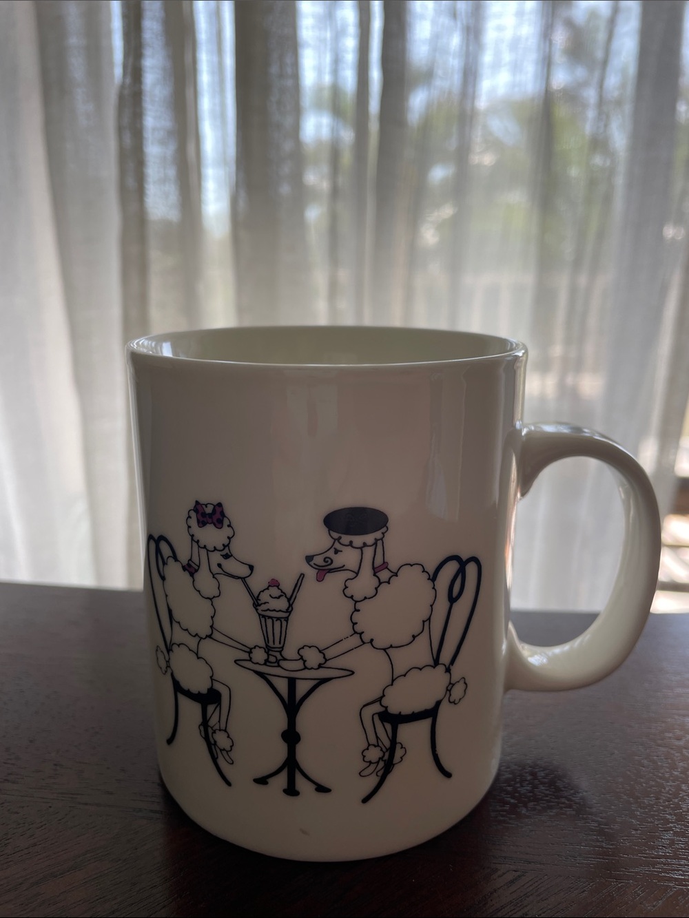 White Ceramic Poodle Tea & Coffee Mug - Elegant Poodle Pair Design